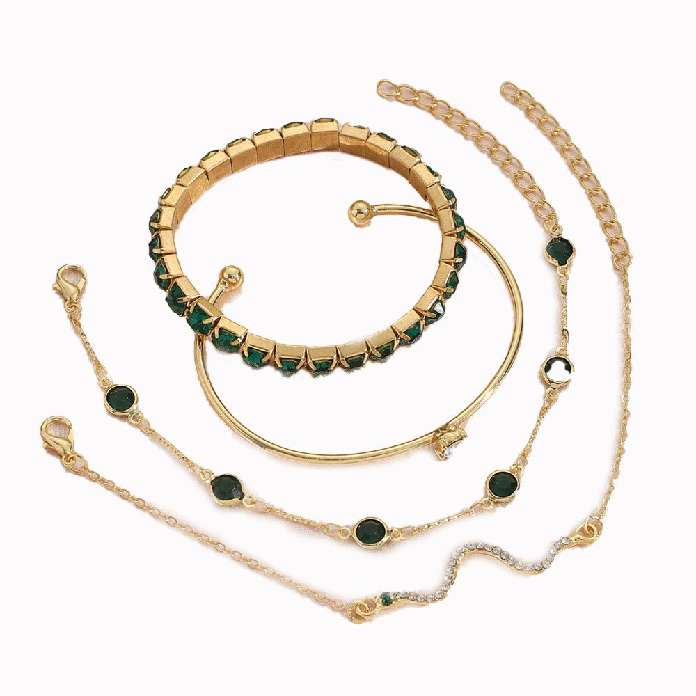 4pcs Bracelet Suit Fashion Green Grandmother Diamond Stretch Bracelet Women's Set - Vintgedrifter