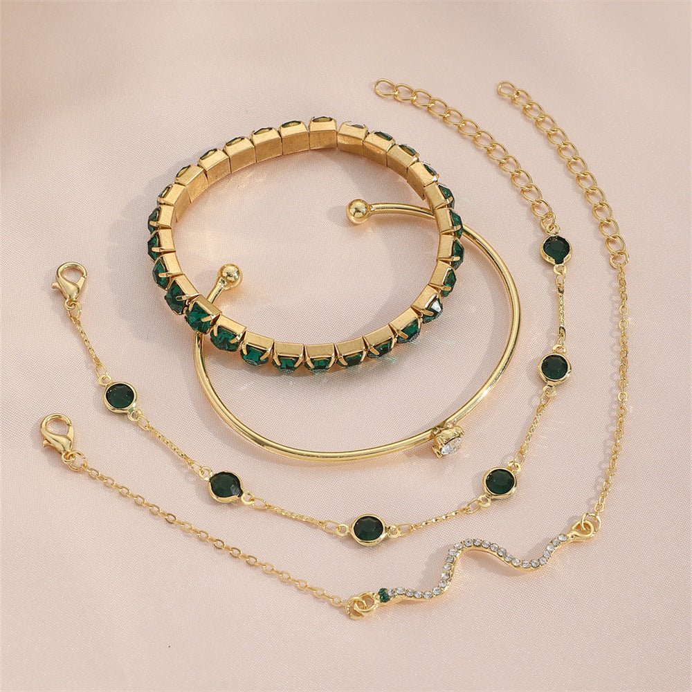 4pcs Bracelet Suit Fashion Green Grandmother Diamond Stretch Bracelet Women's Set - Vintgedrifter