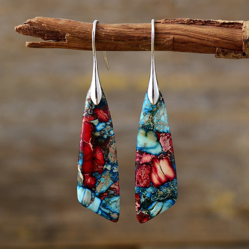 Bohemian Emperor Stone Geometric Pendant Earrings - Vintgedrifter