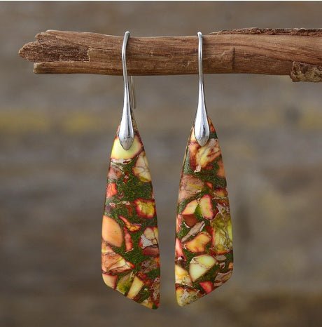 Bohemian Emperor Stone Geometric Pendant Earrings - Vintgedrifter