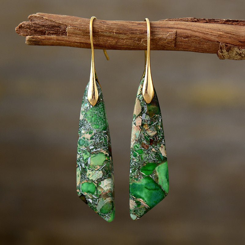 Bohemian Emperor Stone Geometric Pendant Earrings - Vintgedrifter