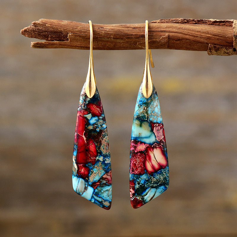 Bohemian Emperor Stone Geometric Pendant Earrings - Vintgedrifter