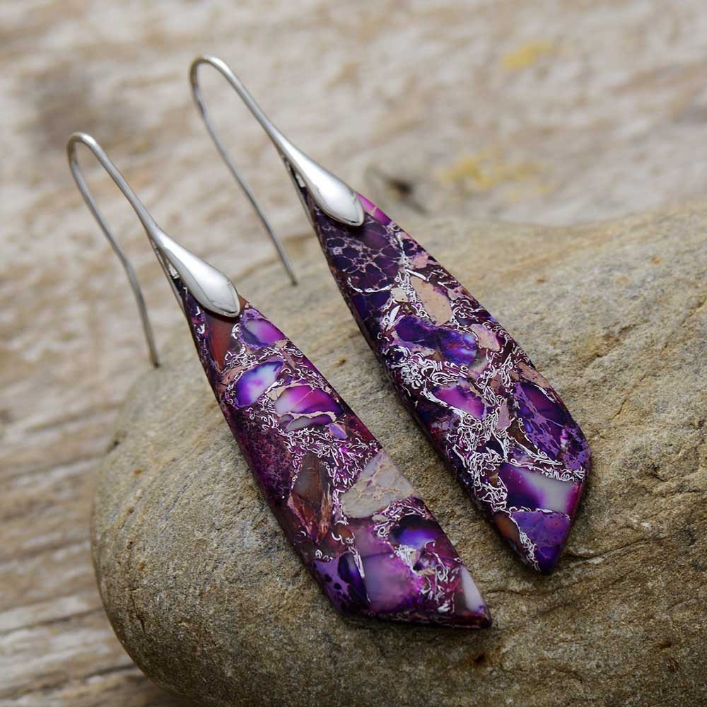 Bohemian Emperor Stone Geometric Pendant Earrings - Vintgedrifter