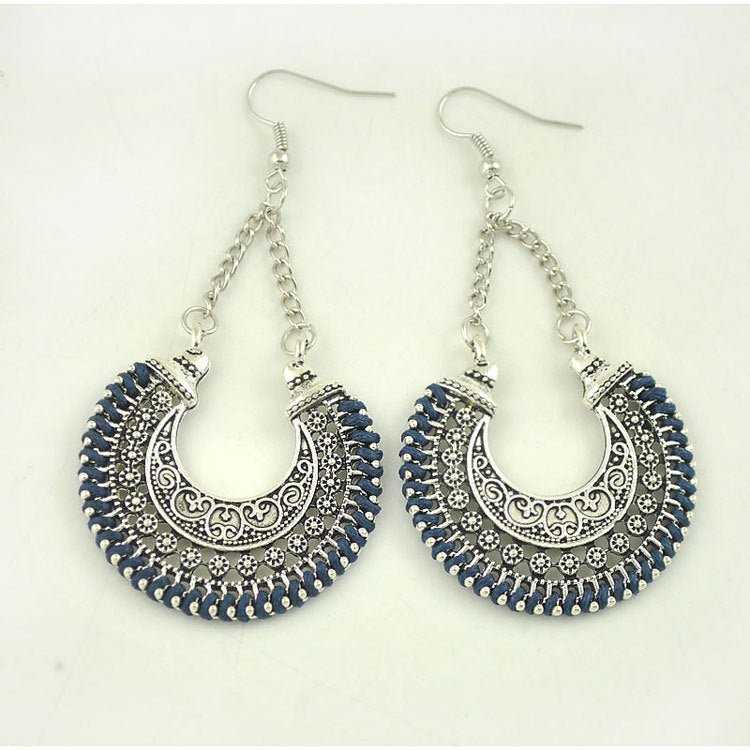Bohemian Metal Hollow Carved Flower Basket Earrings – Hand-Woven Rope U-Shape Drop Earrings - Vintgedrifter