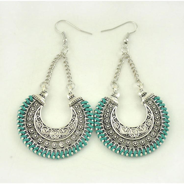 Bohemian Metal Hollow Carved Flower Basket Earrings – Hand-Woven Rope U-Shape Drop Earrings - Vintgedrifter