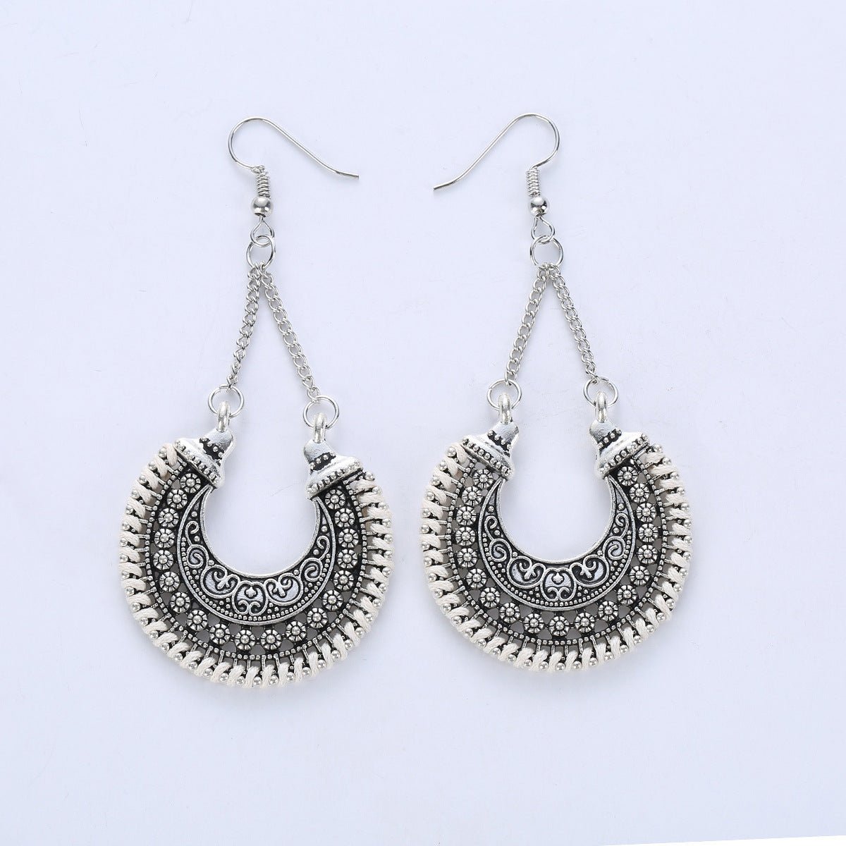 Bohemian Metal Hollow Carved Flower Basket Earrings – Hand-Woven Rope U-Shape Drop Earrings - Vintgedrifter