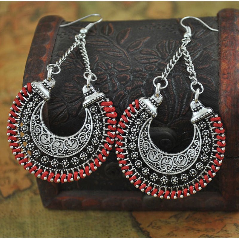 Bohemian Metal Hollow Carved Flower Basket Earrings – Hand-Woven Rope U-Shape Drop Earrings - Vintgedrifter