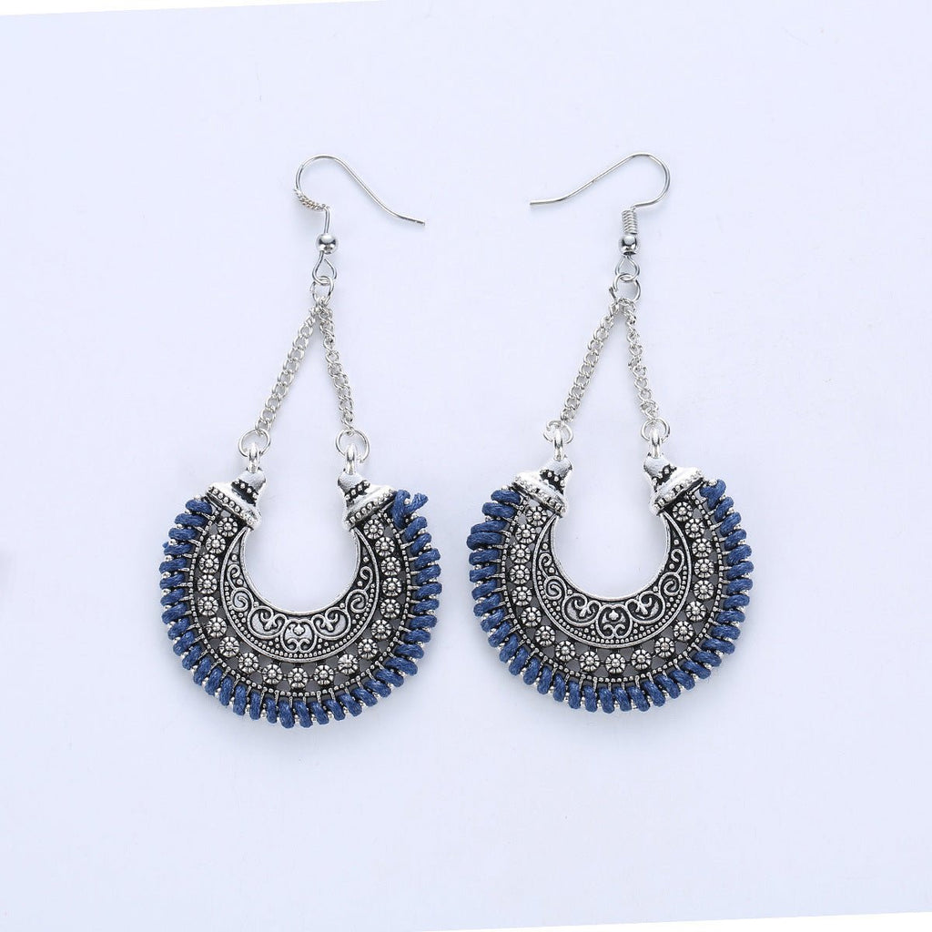 Bohemian Metal Hollow Carved Flower Basket Earrings – Hand-Woven Rope U-Shape Drop Earrings - Vintgedrifter
