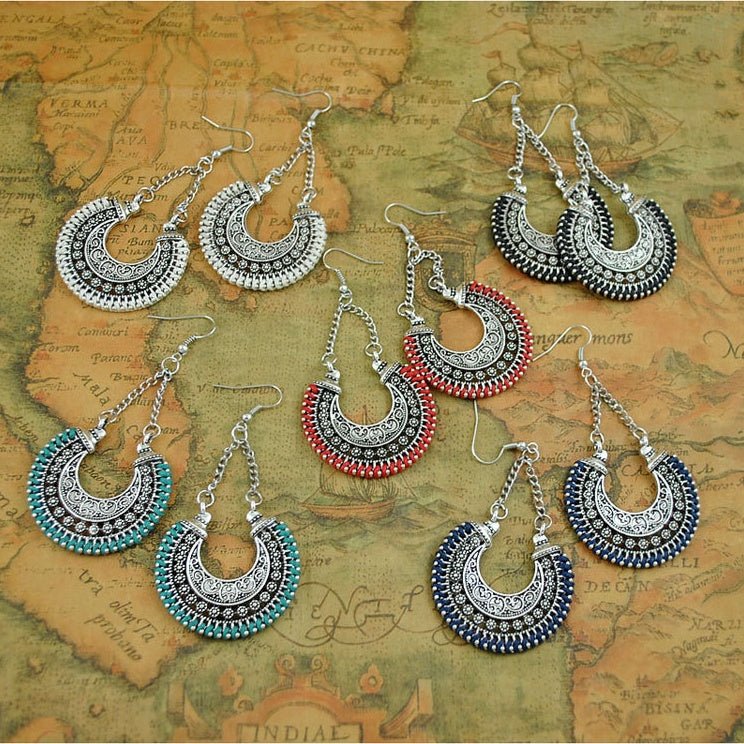 Bohemian Metal Hollow Carved Flower Basket Earrings – Hand-Woven Rope U-Shape Drop Earrings - Vintgedrifter