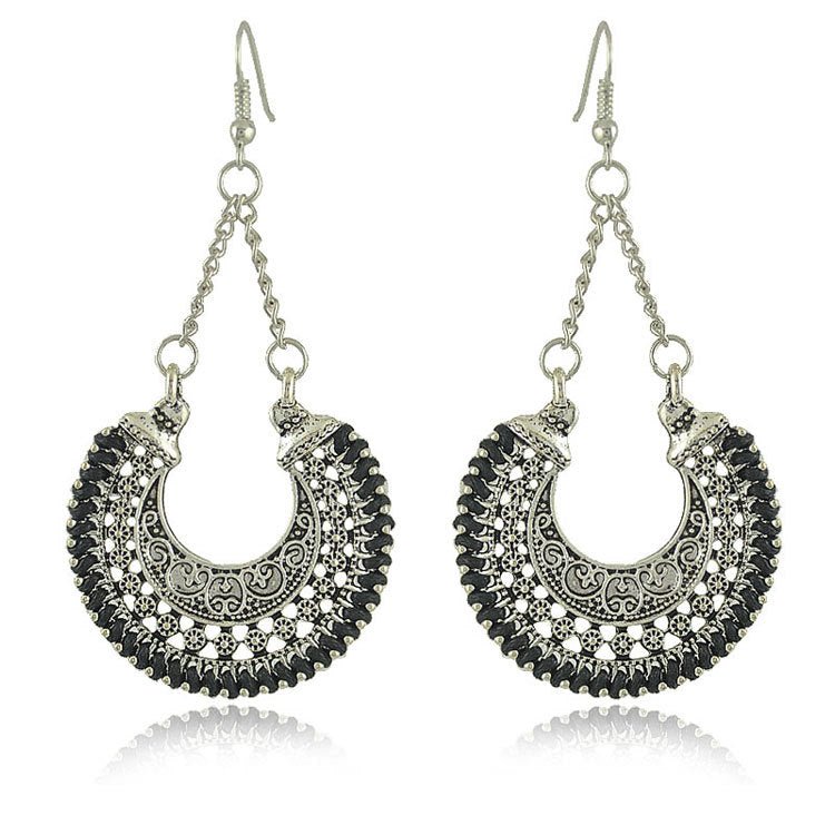 Bohemian Metal Hollow Carved Flower Basket Earrings – Hand-Woven Rope U-Shape Drop Earrings - Vintgedrifter