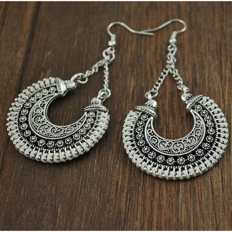 Bohemian Metal Hollow Carved Flower Basket Earrings – Hand-Woven Rope U-Shape Drop Earrings - Vintgedrifter