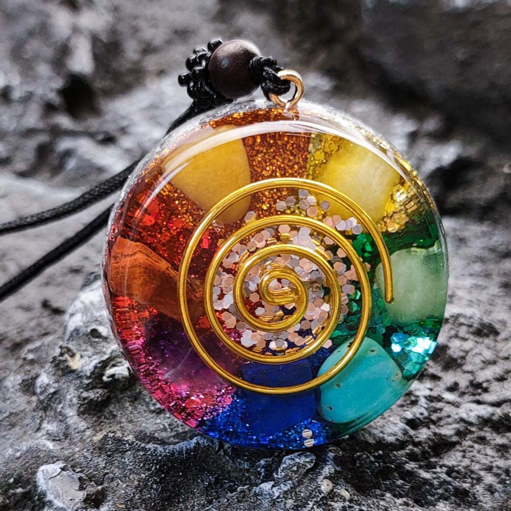 Chakra Multicolor Onyx & Crystal Jade Pendant Necklace – Polished Semi-Precious Stone - Vintgedrifter