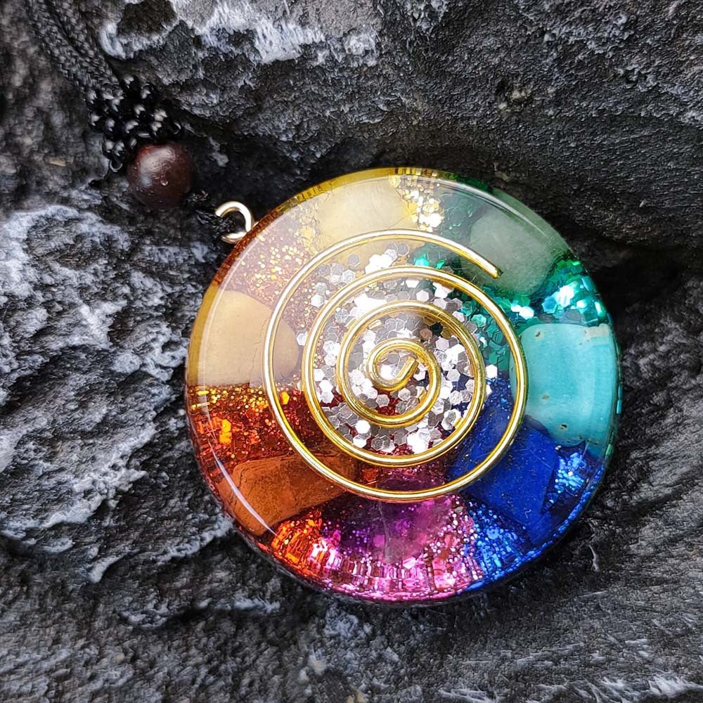 Chakra Multicolor Onyx & Crystal Jade Pendant Necklace – Polished Semi-Precious Stone - Vintgedrifter
