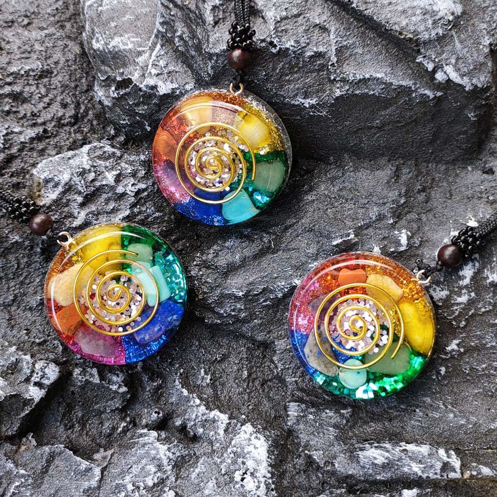 Chakra Multicolor Onyx & Crystal Jade Pendant Necklace – Polished Semi-Precious Stone - Vintgedrifter