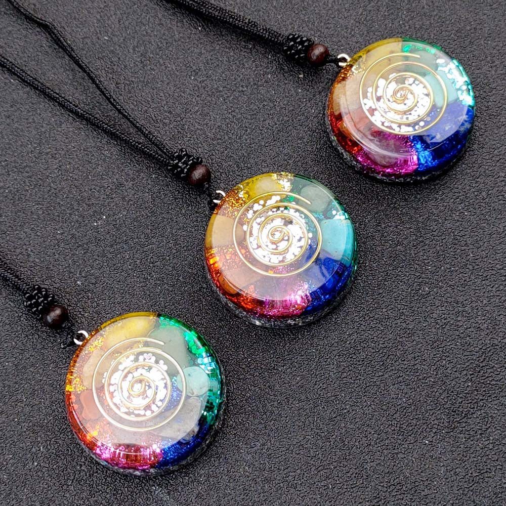 Chakra Multicolor Onyx & Crystal Jade Pendant Necklace – Polished Semi-Precious Stone - Vintgedrifter