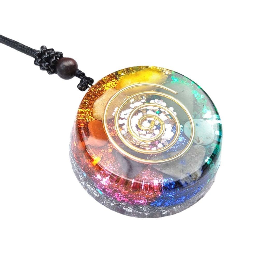 Chakra Multicolor Onyx & Crystal Jade Pendant Necklace – Polished Semi-Precious Stone - Vintgedrifter