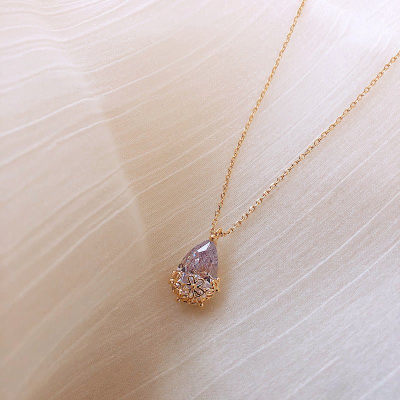 Crystal Water Drop Pendant Necklace Women's Fine Jewelry Adjustable Short Accessories Jewelry Gift - Vintgedrifter