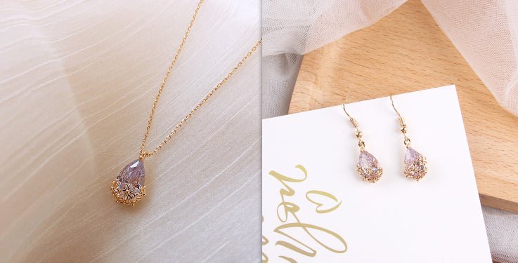 Crystal Water Drop Pendant Necklace Women's Fine Jewelry Adjustable Short Accessories Jewelry Gift - Vintgedrifter