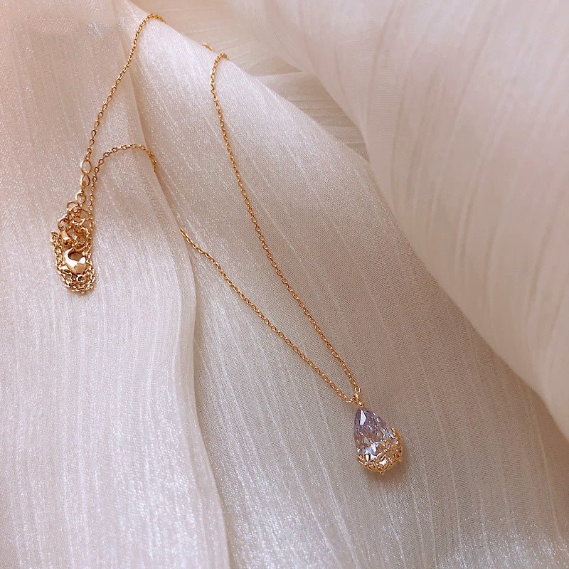 Crystal Water Drop Pendant Necklace Women's Fine Jewelry Adjustable Short Accessories Jewelry Gift - Vintgedrifter