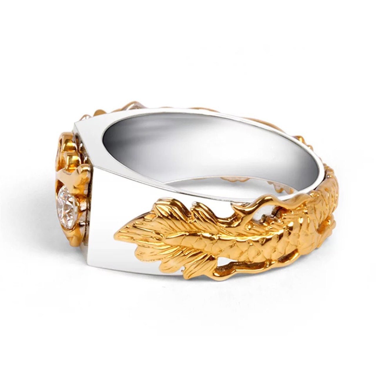 Dragon Pattern Two-Tone Zircon Rhinestone Ring – Men's Punk Hip Hop Ring - Vintgedrifter