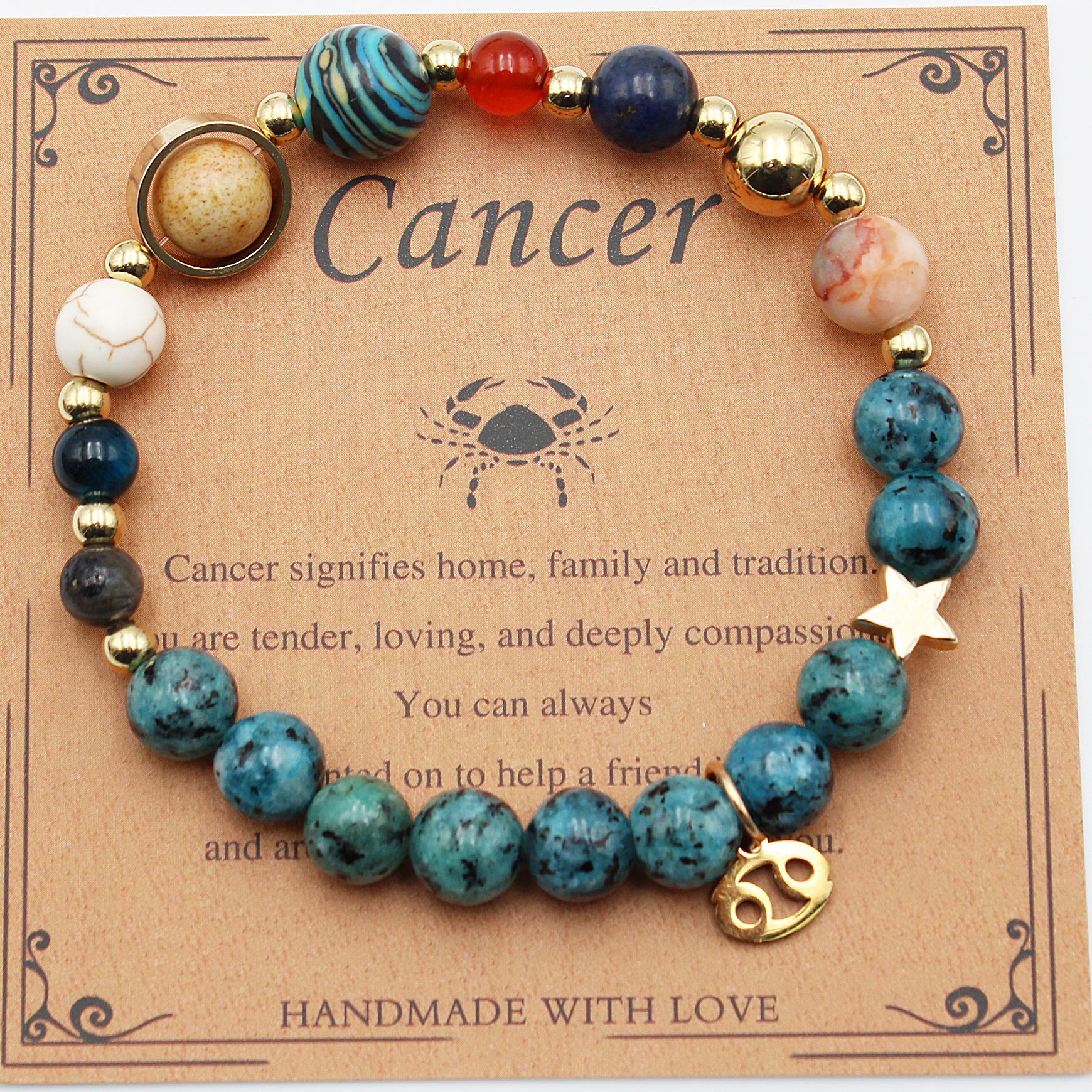 Eight Planets 12 Constellation Bracelet Natural Stone Hemp Stone - Vintgedrifter