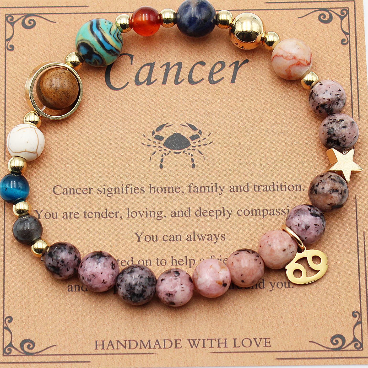 Eight Planets 12 Constellation Bracelet Natural Stone Hemp Stone - Vintgedrifter