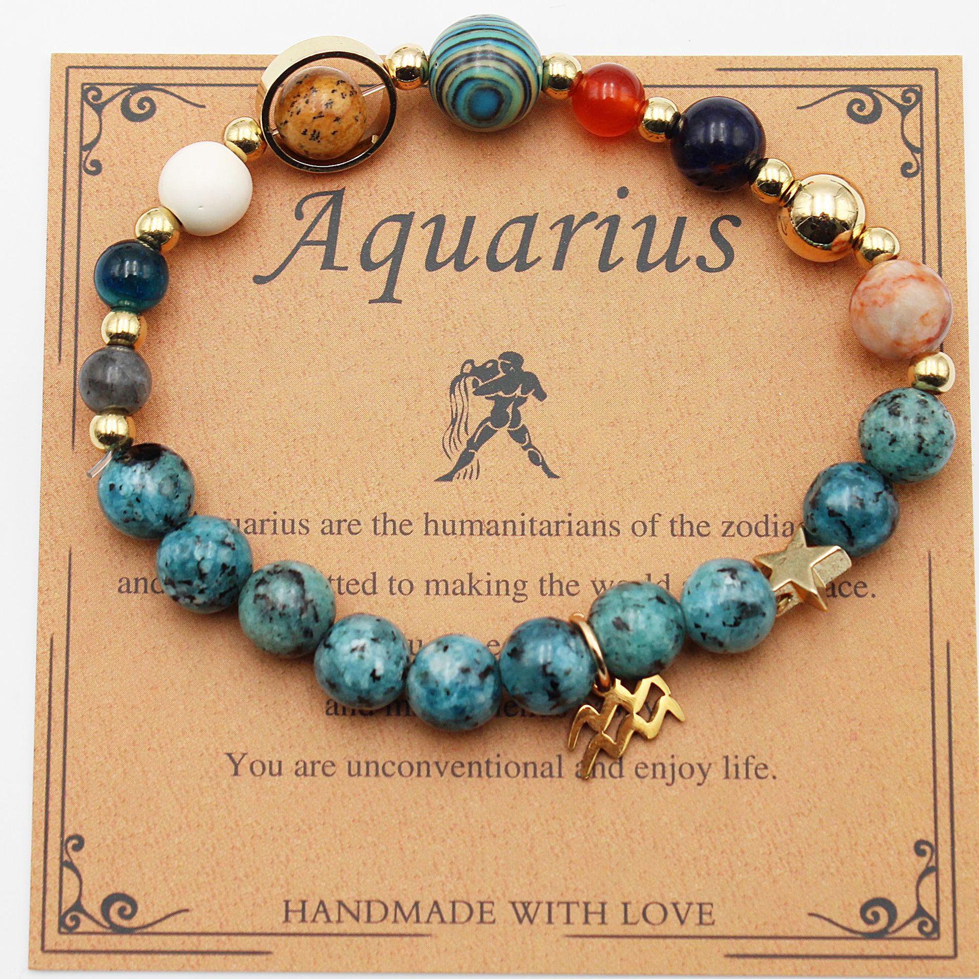 Eight Planets 12 Constellation Bracelet Natural Stone Hemp Stone - Vintgedrifter