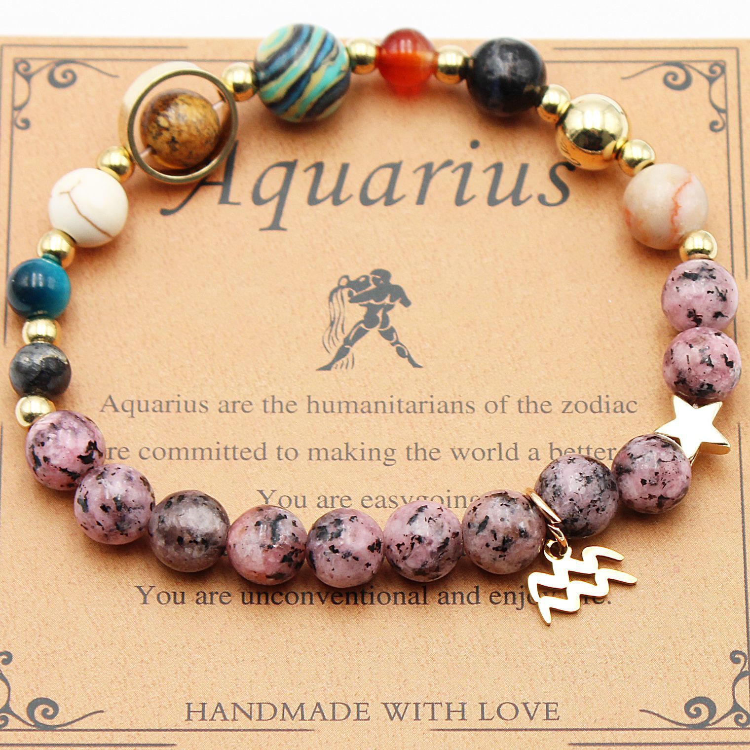 Eight Planets 12 Constellation Bracelet Natural Stone Hemp Stone - Vintgedrifter