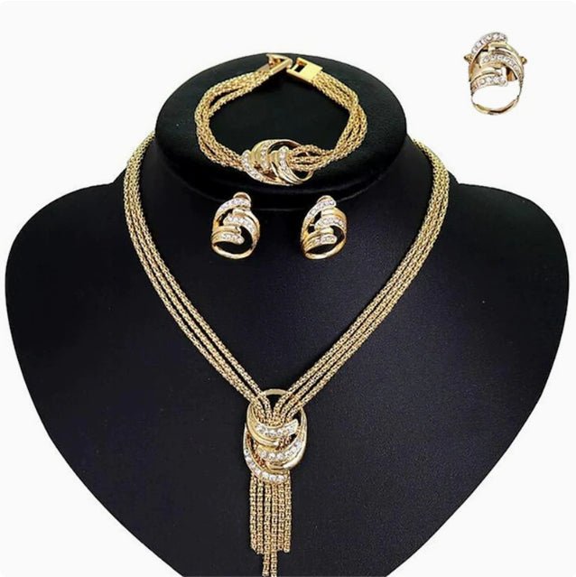 Europe And The United States Jewelry Necklace, Bracelet, Earrings, Rings, Wedding Bride Jewelry Set Four Pieces, Sell Fast Sell Hot - Vintgedrifter