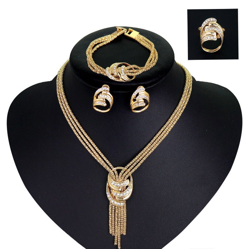 Europe And The United States Jewelry Necklace, Bracelet, Earrings, Rings, Wedding Bride Jewelry Set Four Pieces, Sell Fast Sell Hot - Vintgedrifter