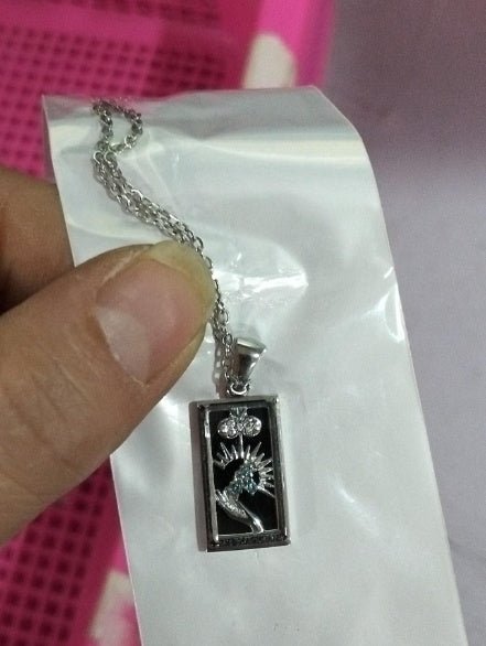 Fashion Tarot Necklace With Rhinestones Diamond Set Pendant Stainless Steel Rectangular Drip Necklace Jewelry - Vintgedrifter