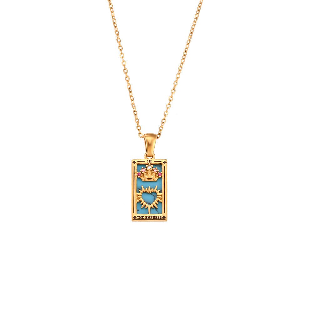 Fashion Tarot Necklace With Rhinestones Diamond Set Pendant Stainless Steel Rectangular Drip Necklace Jewelry - Vintgedrifter