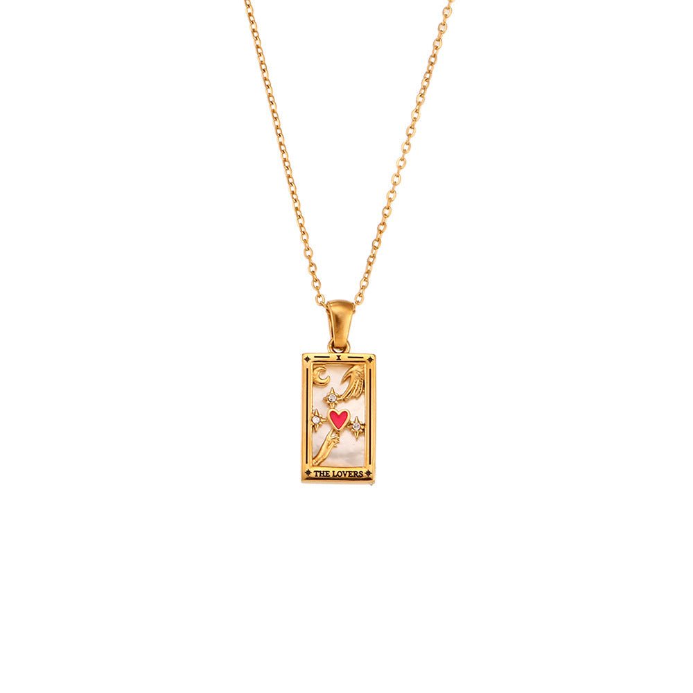 Fashion Tarot Necklace With Rhinestones Diamond Set Pendant Stainless Steel Rectangular Drip Necklace Jewelry - Vintgedrifter