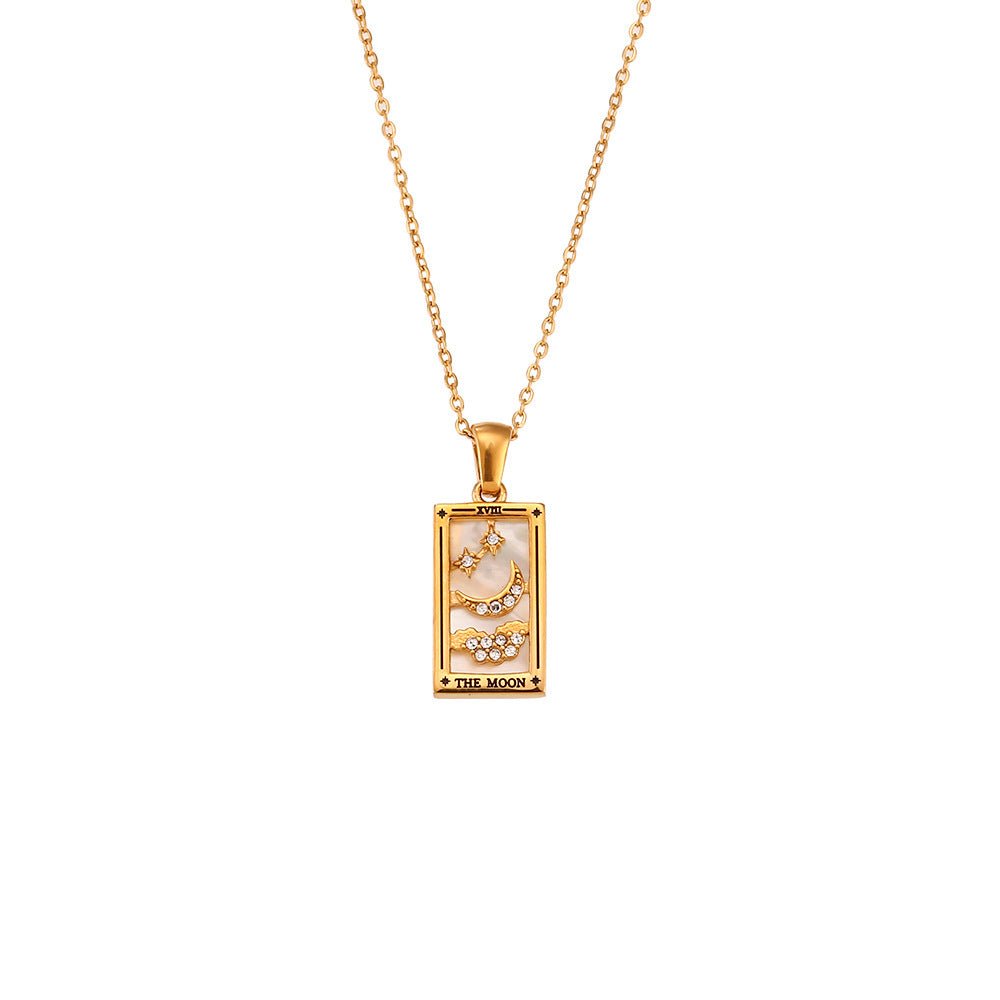Fashion Tarot Necklace With Rhinestones Diamond Set Pendant Stainless Steel Rectangular Drip Necklace Jewelry - Vintgedrifter