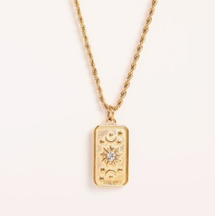 Fashion Tarot Necklace With Rhinestones Diamond Set Pendant Stainless Steel Rectangular Drip Necklace Jewelry - Vintgedrifter