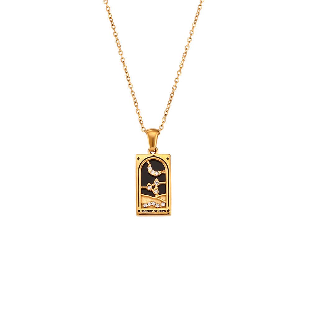 Fashion Tarot Necklace With Rhinestones Diamond Set Pendant Stainless Steel Rectangular Drip Necklace Jewelry - Vintgedrifter