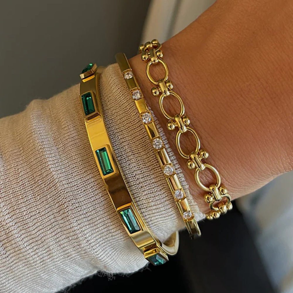 Fashionable And Versatile Gold-plated Stainless Steel Bracelets With Zirconia - Vintgedrifter