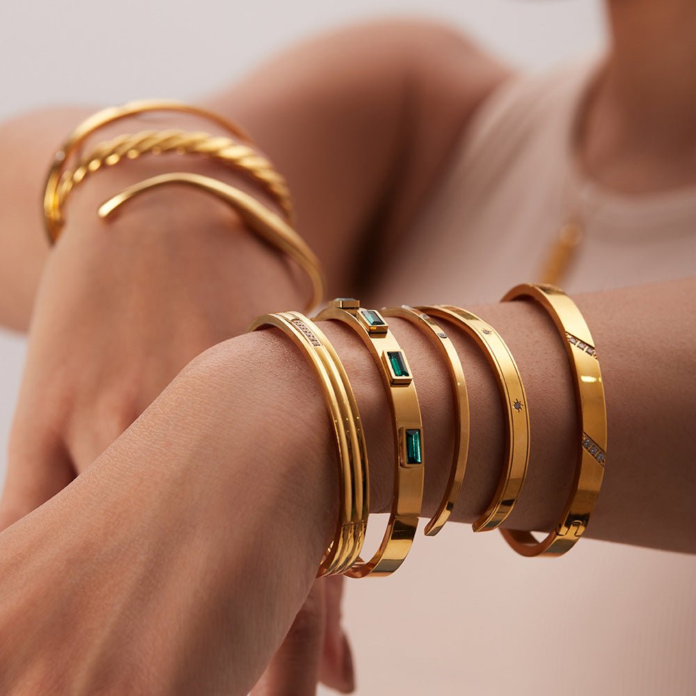 Fashionable And Versatile Gold-plated Stainless Steel Bracelets With Zirconia - Vintgedrifter