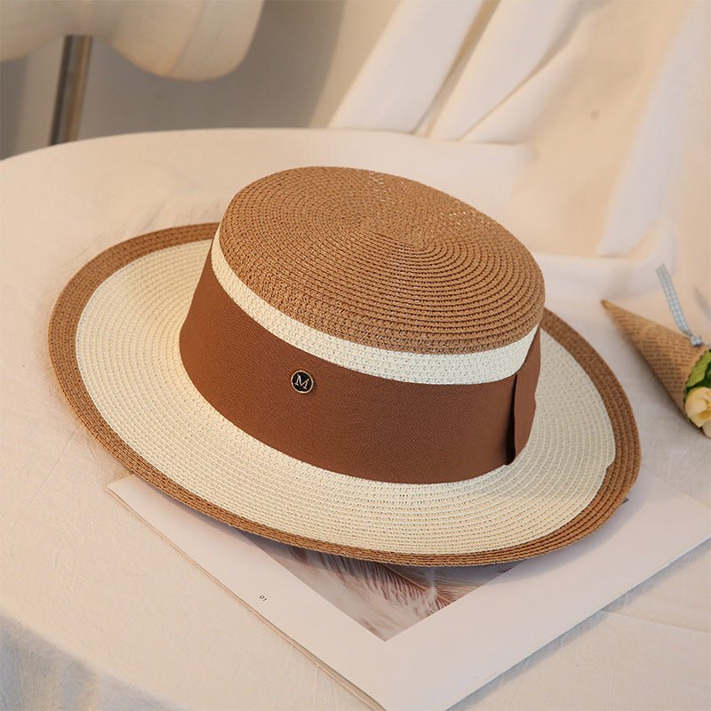 Flat Top Wide Brim Straw Hat – Women's Korean Style Beach & Travel Hat - Vintgedrifter