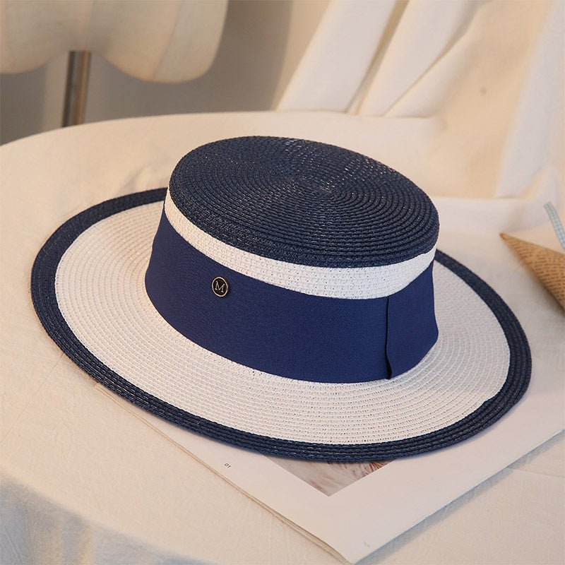 Flat Top Wide Brim Straw Hat – Women's Korean Style Beach & Travel Hat - Vintgedrifter