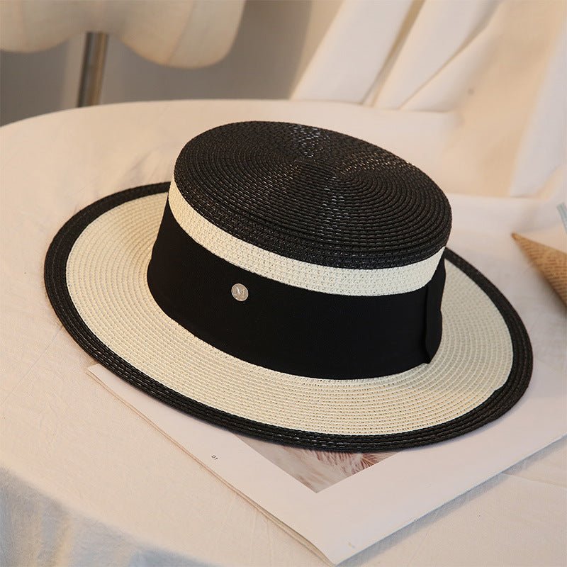 Flat Top Wide Brim Straw Hat – Women's Korean Style Beach & Travel Hat - Vintgedrifter