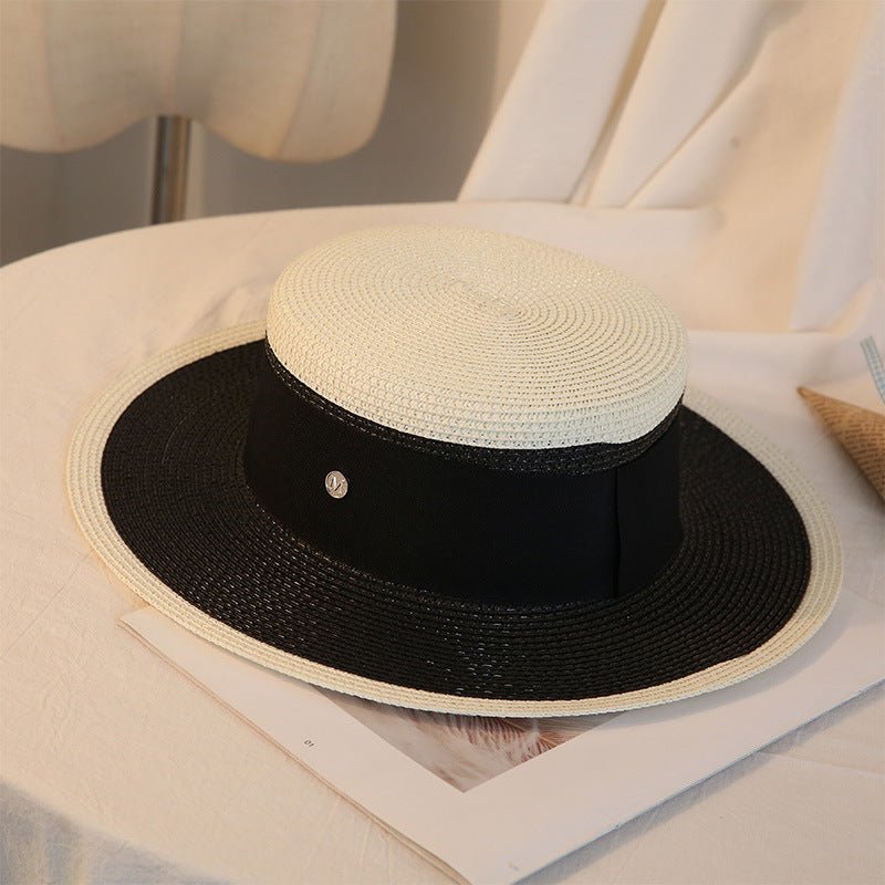 Flat Top Wide Brim Straw Hat – Women's Korean Style Beach & Travel Hat - Vintgedrifter