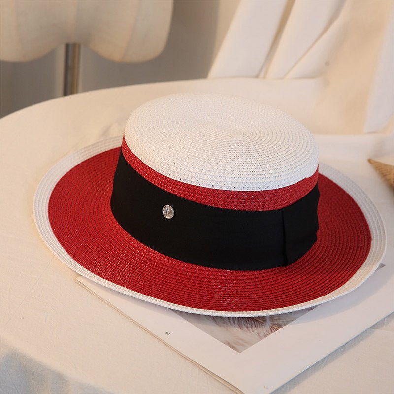 Flat Top Wide Brim Straw Hat – Women's Korean Style Beach & Travel Hat - Vintgedrifter