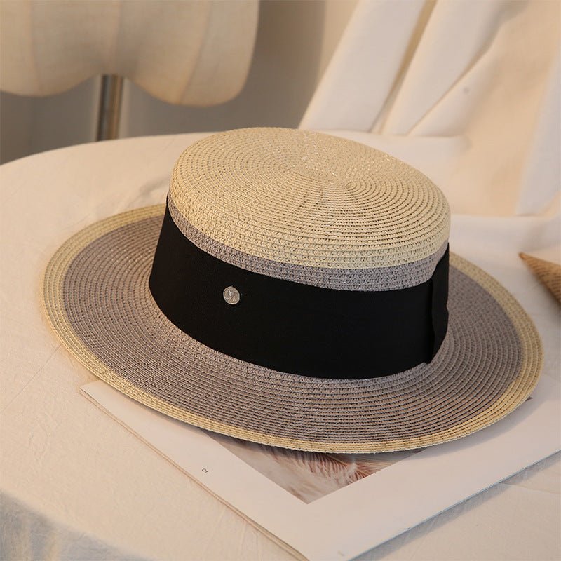 Flat Top Wide Brim Straw Hat – Women's Korean Style Beach & Travel Hat - Vintgedrifter