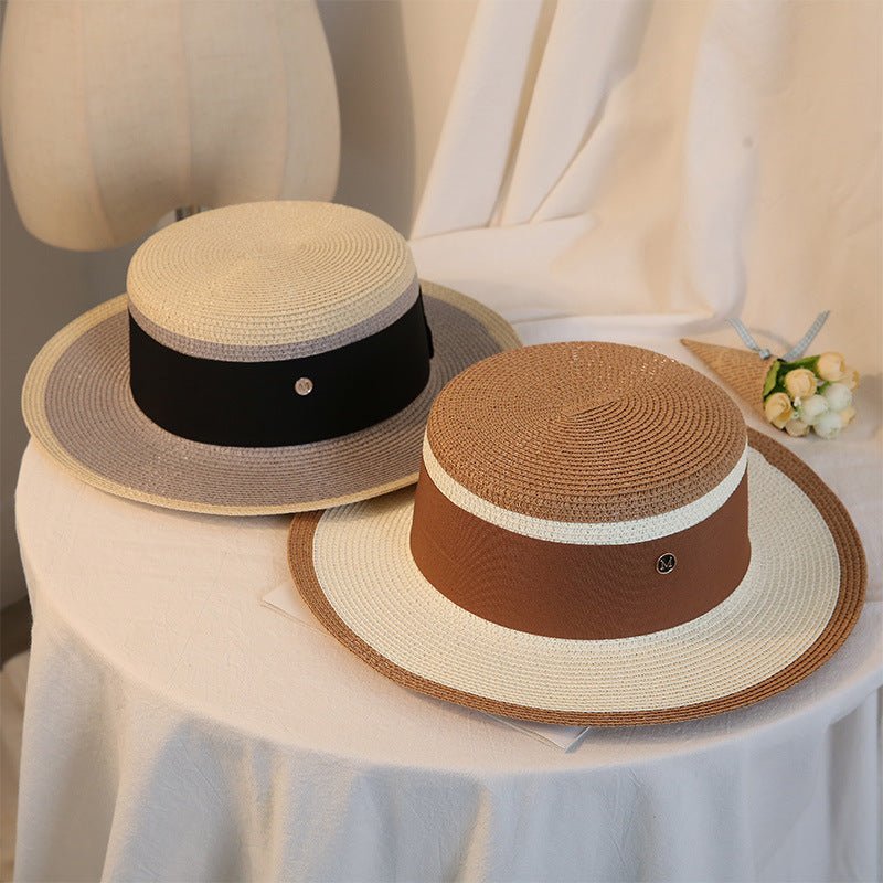 Flat Top Wide Brim Straw Hat – Women's Korean Style Beach & Travel Hat - Vintgedrifter