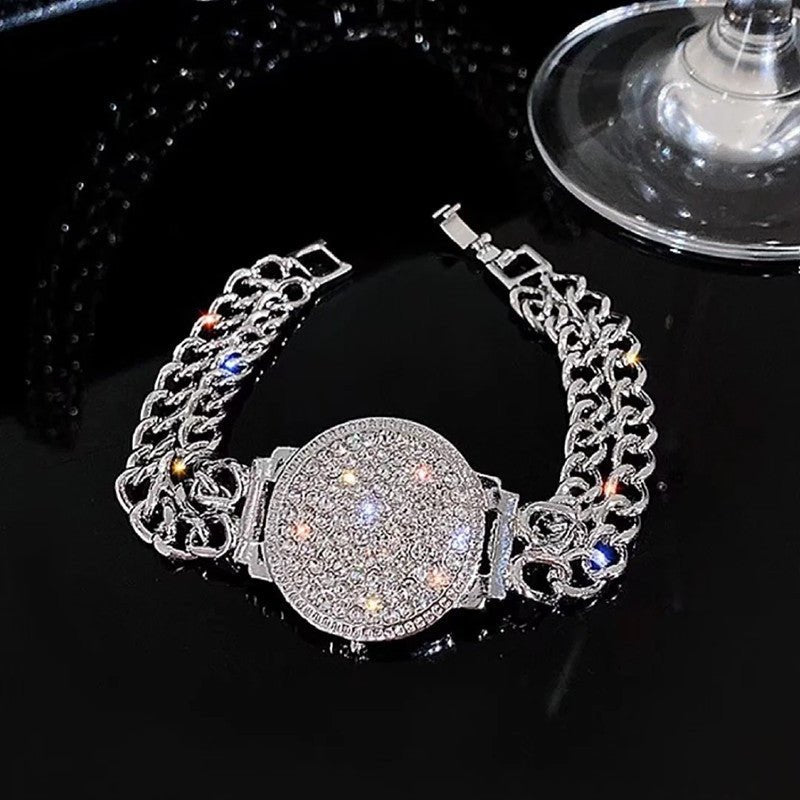 Full Rhinestone Diamond Watch Bracelet – Women's Luxury Geometric Wristband | Gold & Silver - Vintgedrifter