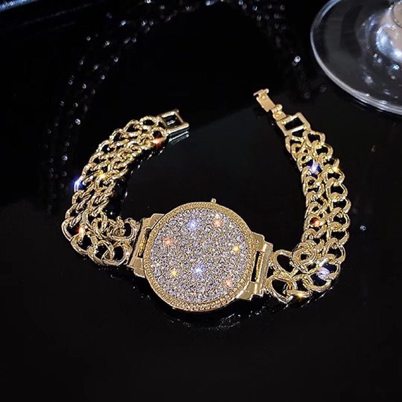Full Rhinestone Diamond Watch Bracelet – Women's Luxury Geometric Wristband | Gold & Silver - Vintgedrifter