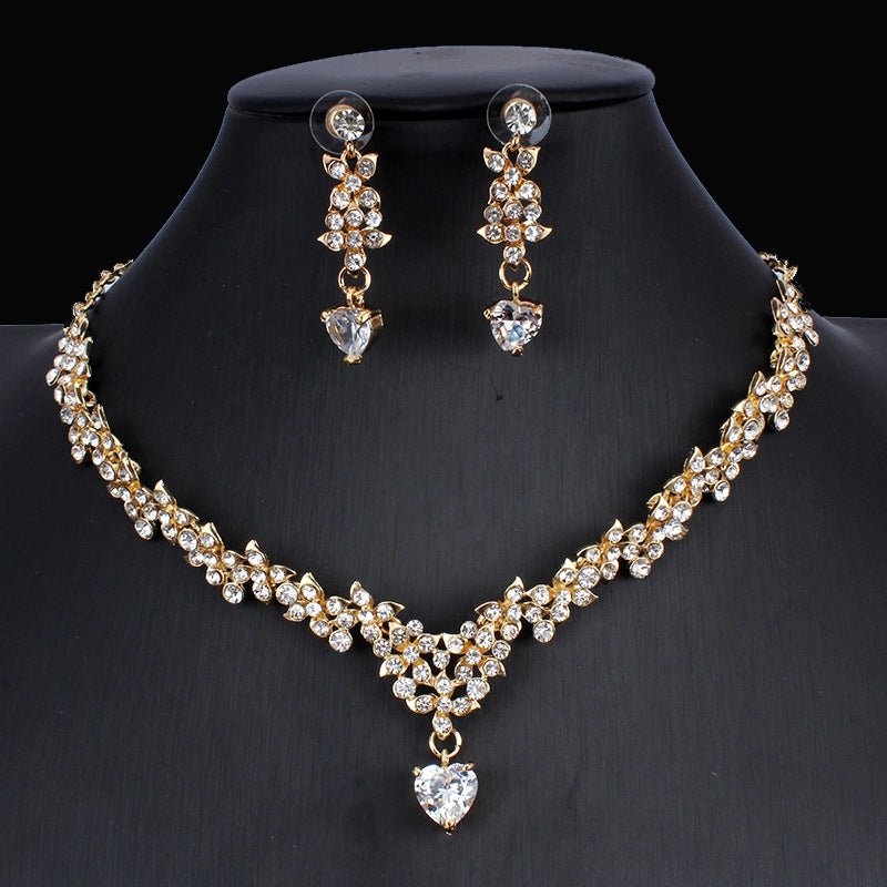 Golden Zircon Jewelry Set Bridal Necklace Earrings Wedding Two-piece Set - Vintgedrifter