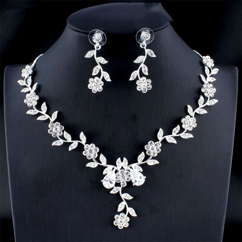 Golden Zircon Jewelry Set Bridal Necklace Earrings Wedding Two-piece Set - Vintgedrifter
