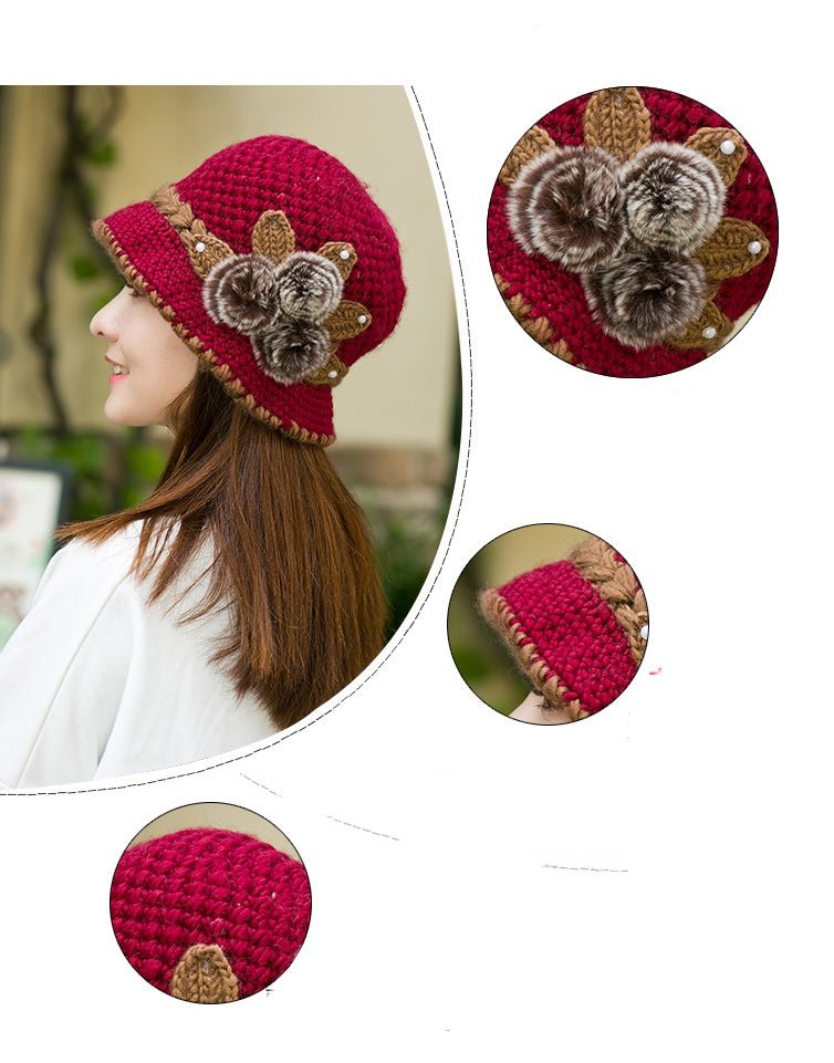Hand-Hooked Wool Knit Dome Hat – Women's Autumn & Winter Wide Brim Hat - Vintgedrifter